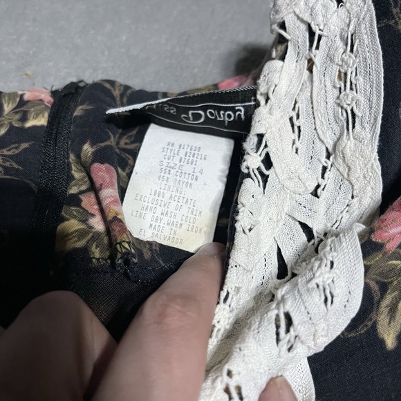 Vintage‎ Miss Dorby Dress Womens 14 Black Floral Button Maxi Modest Lace Collar - Picture 9 of 11